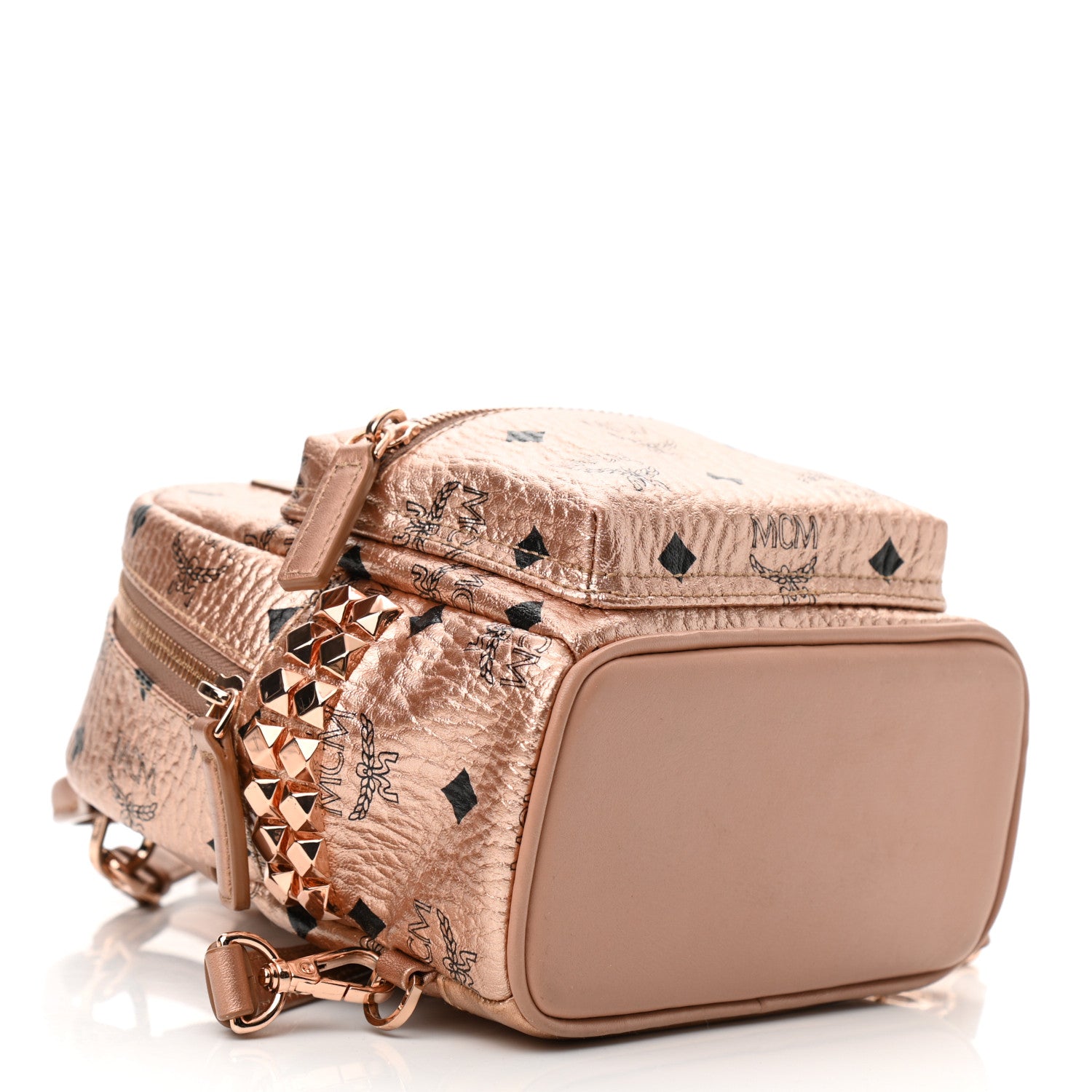 MCM Metallic Visetos Studded X-Mini Bebe Boo Backpack Champagne Gold 3 of 9