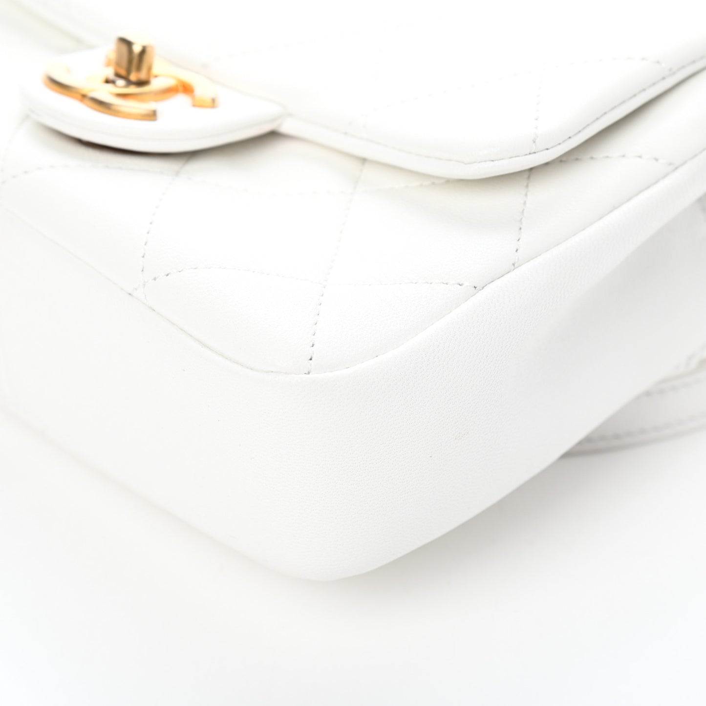Lambskin Quilted Small Circular Handle Bag White