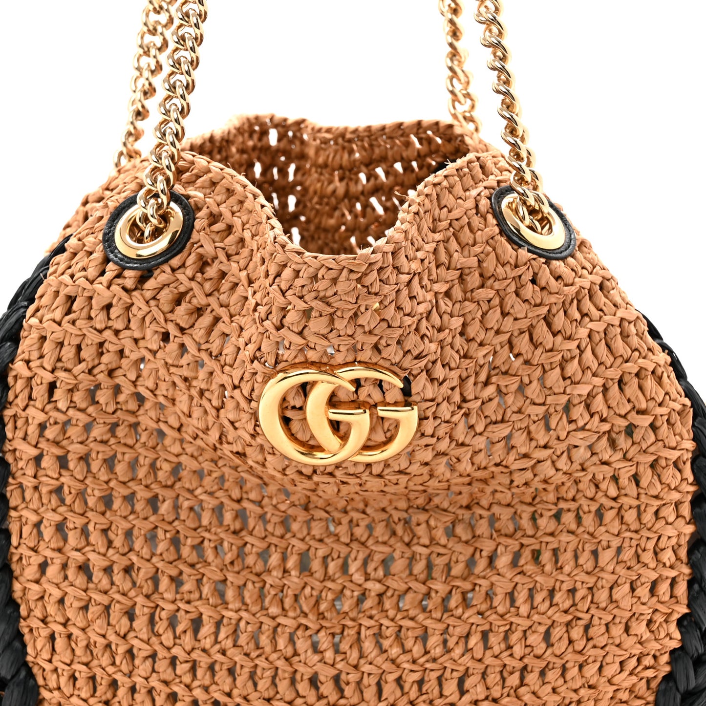 Raffia Effect Medium GG Marmont Shoulder Tote Bag Natural Black
