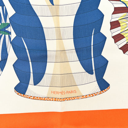 Hermes Silk Lanternes Ballons et Cocardes Scarf 90 Orange Creme Vert 2 of 4