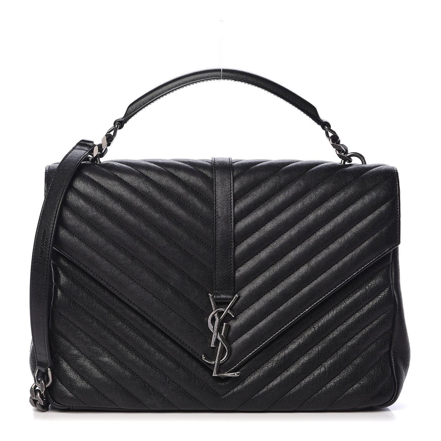 Sheepskin Matelasse Chevron Monogram Large College Satchel Black