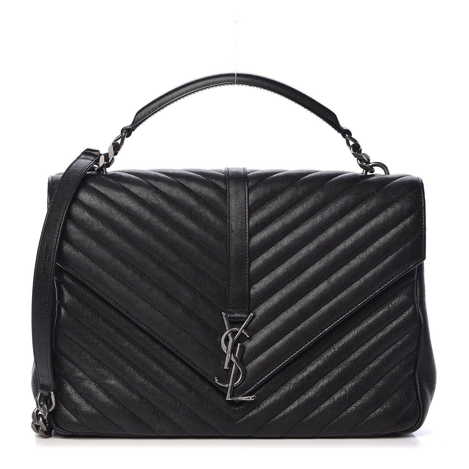Saint Laurent Sheepskin Matelasse Chevron Monogram Large College Satchel Black 1 of 17