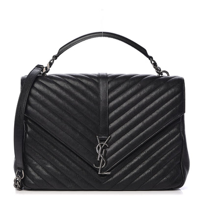 Saint Laurent Sheepskin Matelasse Chevron Monogram Large College Satchel Black 1 of 17