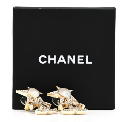 Chanel Crystal CC Star Drop Earrings Gold Blue Pink 3 of 5