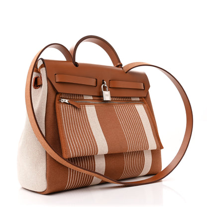 Hermes Vache Hunter Toile H Vibration Herbag Zip Retourne 31 PM Fauve Ecru Beige 4 of 15