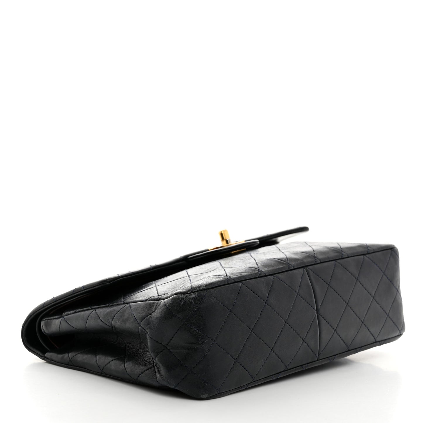 Lambskin Quilted Medium Double Flap Navy