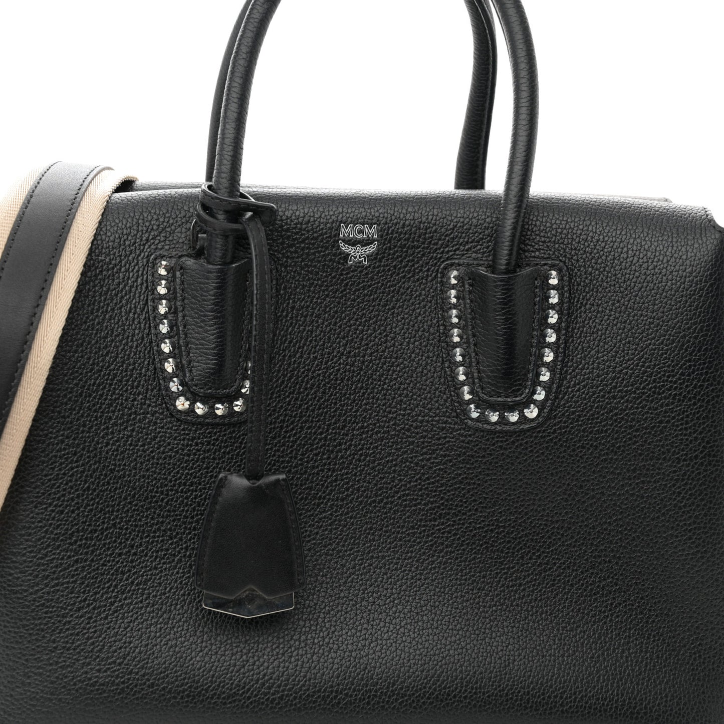 Grained Calfskin Studded Medium Milla Tote Black