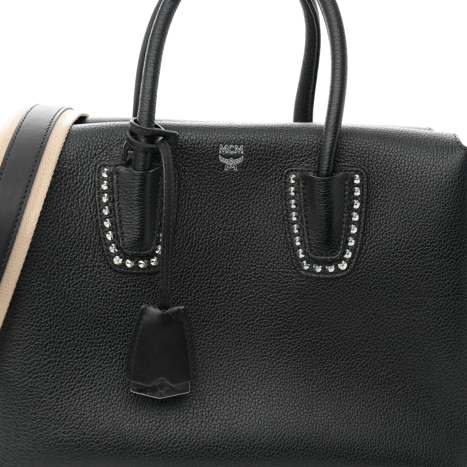 MCM Grained Calfskin Studded Medium Milla Tote Black 8 of 13