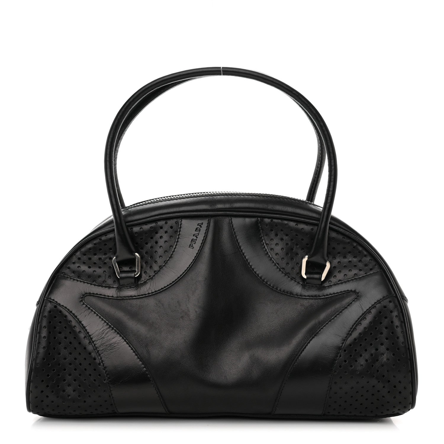 Prada Vitello Drive Perforated Bowling Bag Black 1428571