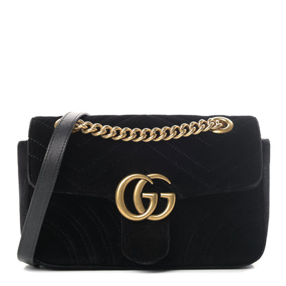 Gucci Velvet Matelasse Mini GG Marmont Shoulder Bag Black 1 of 5