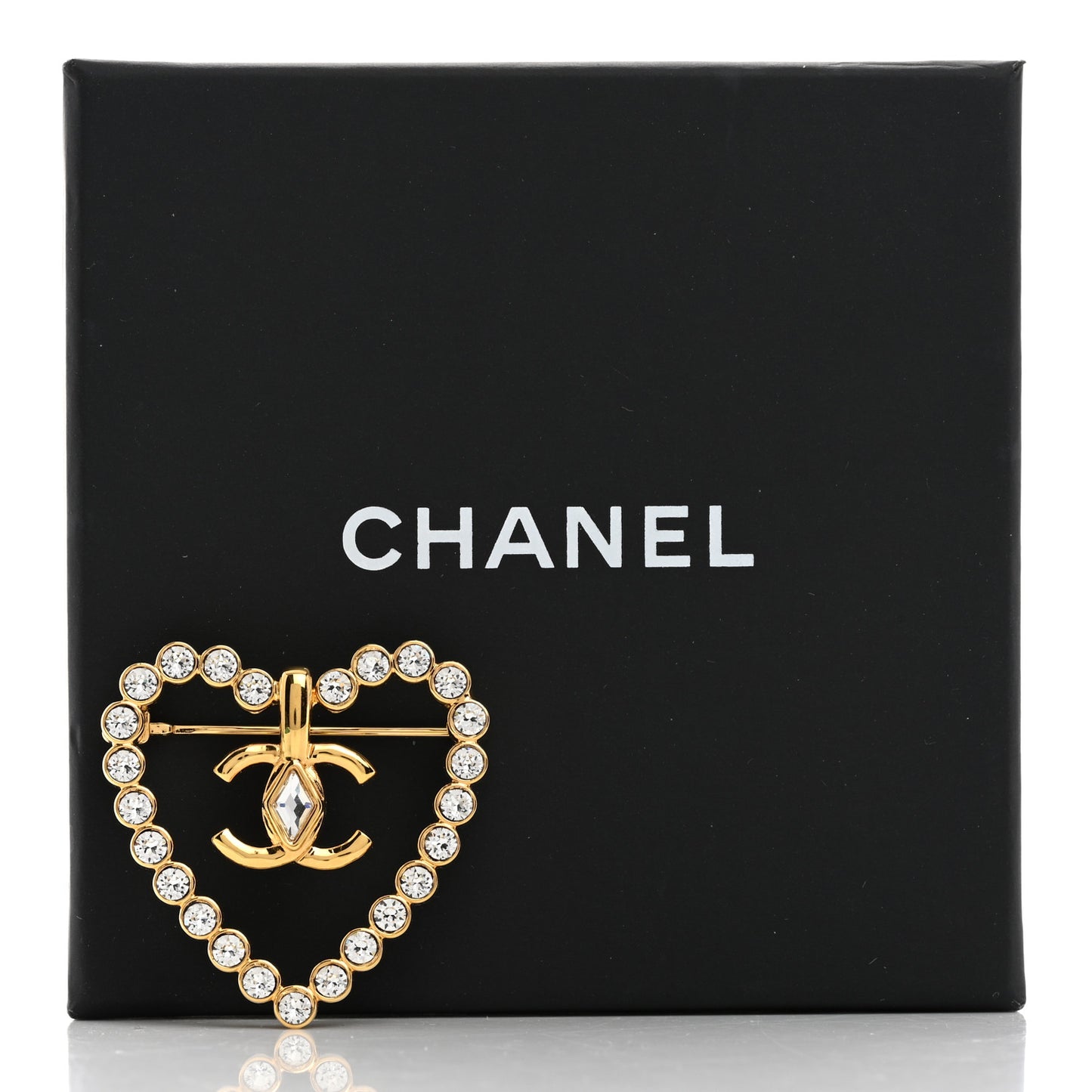 Crystal Heart CC Brooch Gold