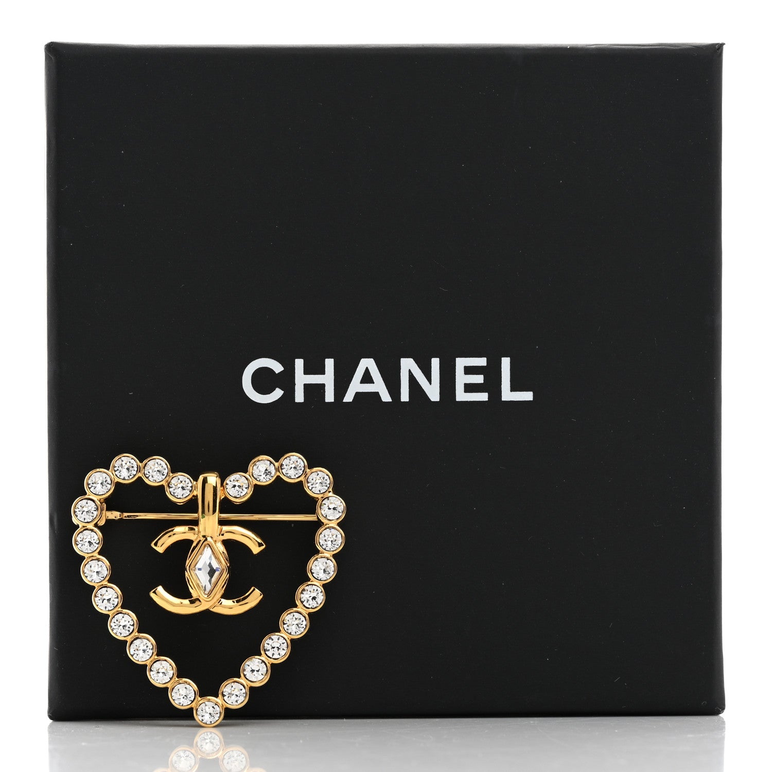 Chanel Crystal Heart CC Brooch Gold 4 of 4