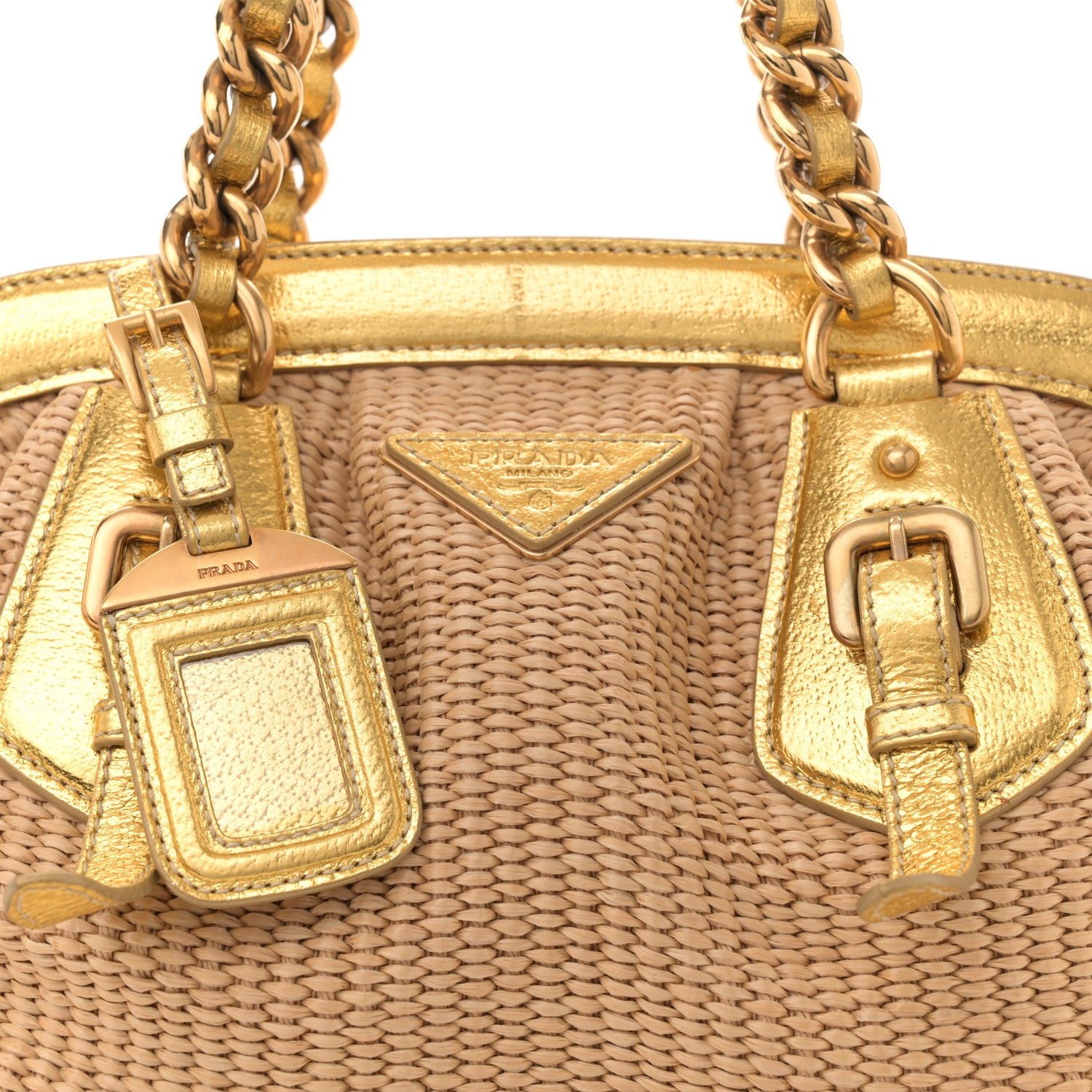 Prada Paglia Cinghiale Frame Tote Naturale Oro 8 of 13