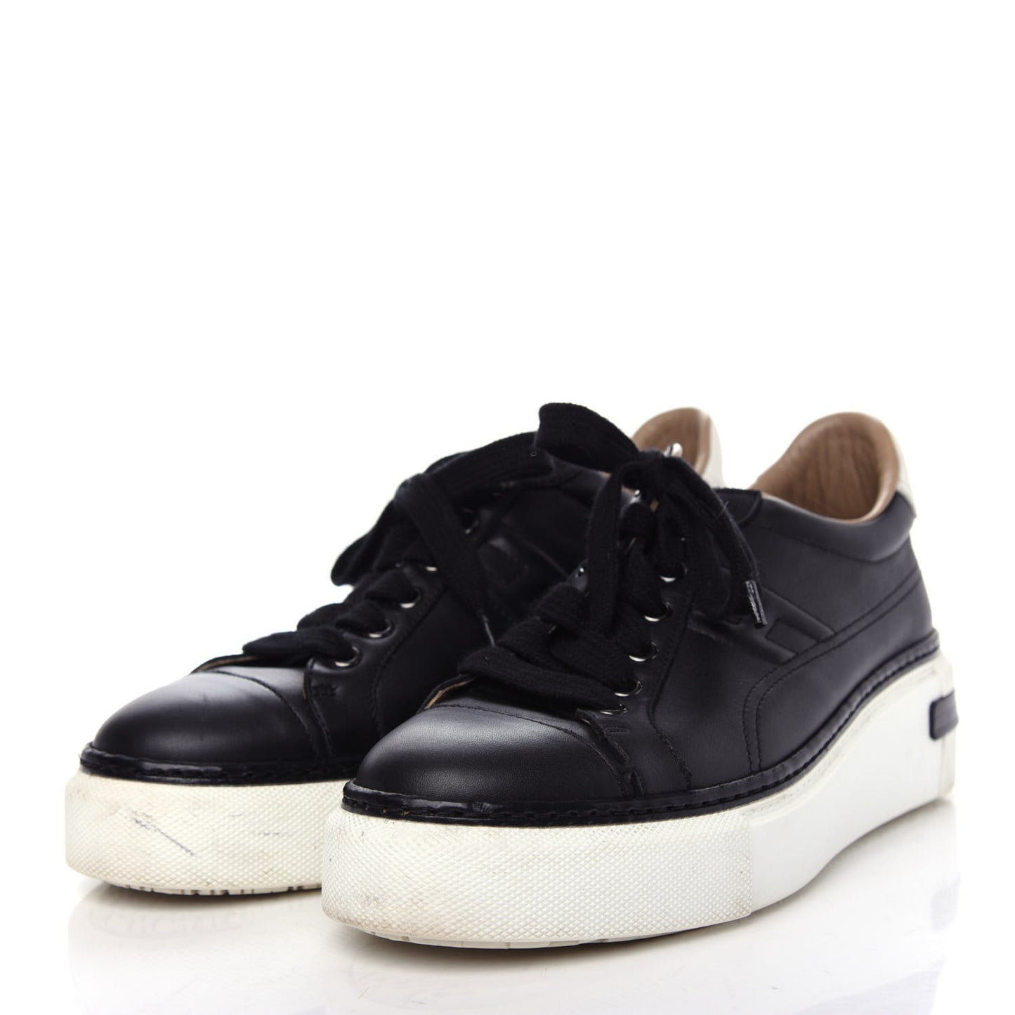 Calfskin Polo Sneakers 36.5 Black White