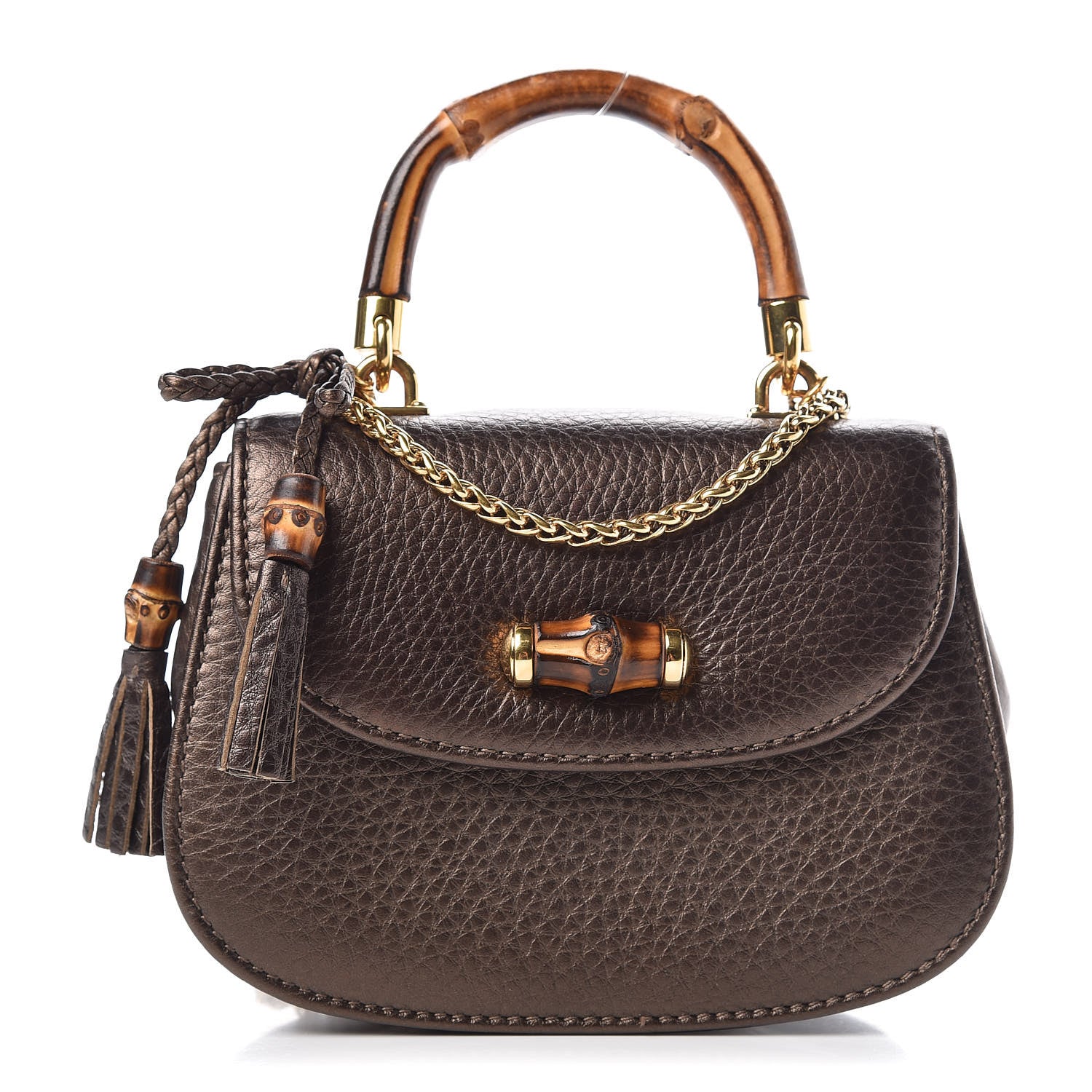 Gucci Calfskin Mini Bamboo Night Evening Bag Bronze 1 of 7