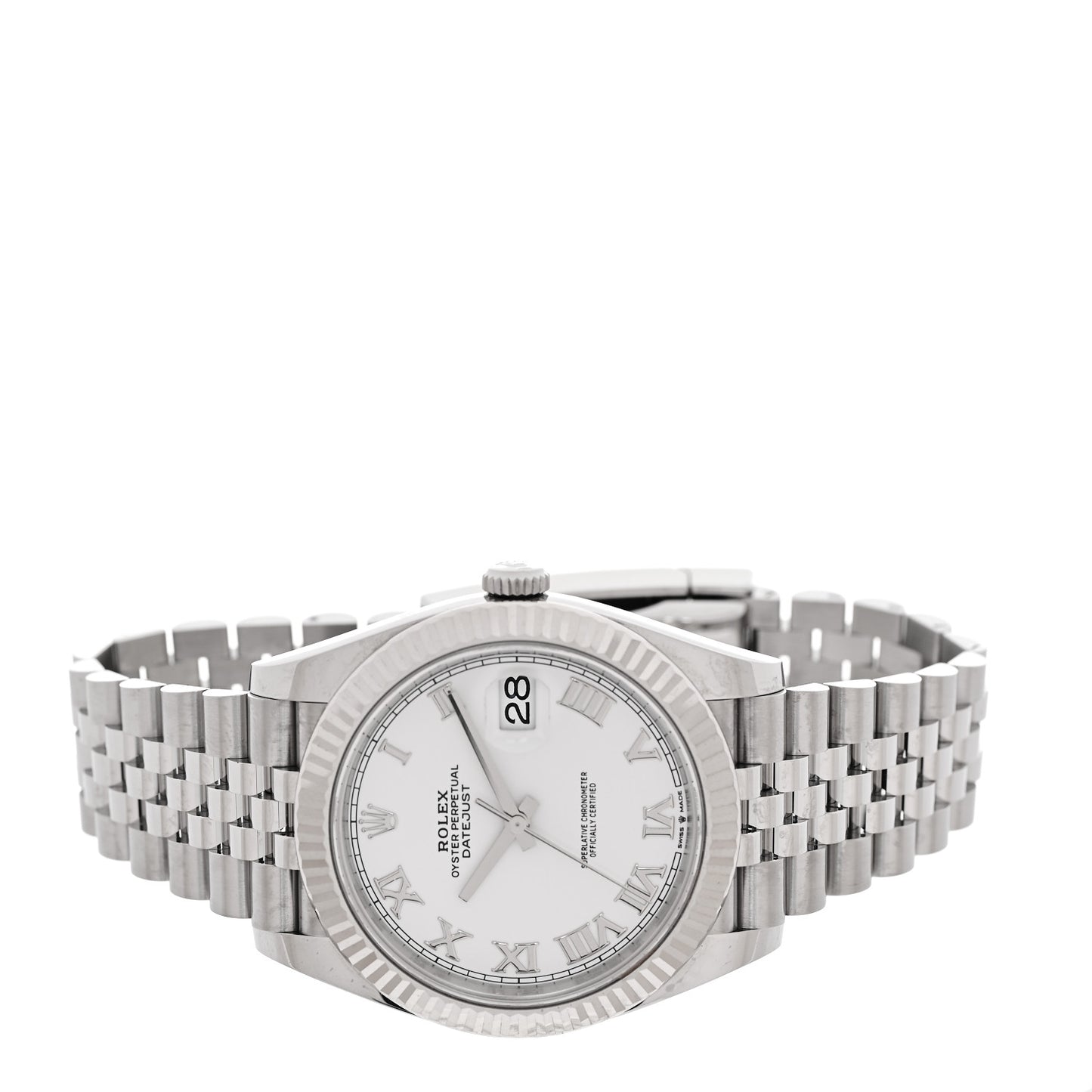 Stainless Steel 18K White Gold 41mm Oyster Perpetual Datejust Watch White Roman 126334