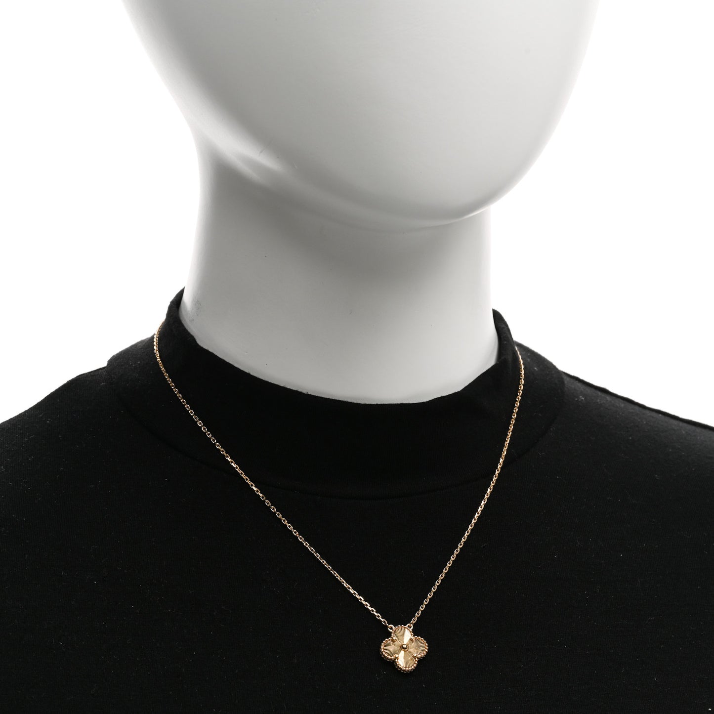 18K Yellow Gold Guilloche Vintage Alhambra Pendant Necklace