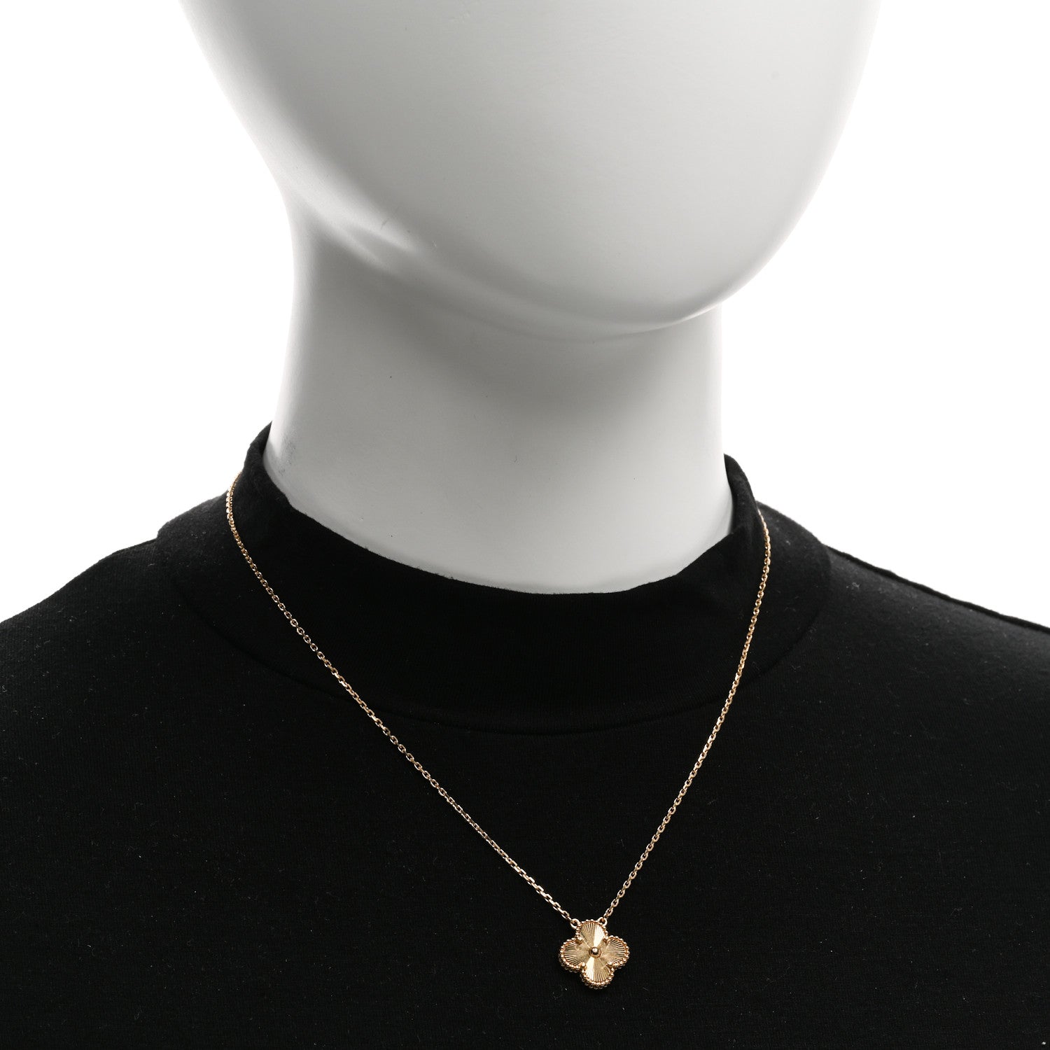 Van Cleef & Arpels 18K Yellow Gold Guilloche Vintage Alhambra Pendant Necklace 2 of 6