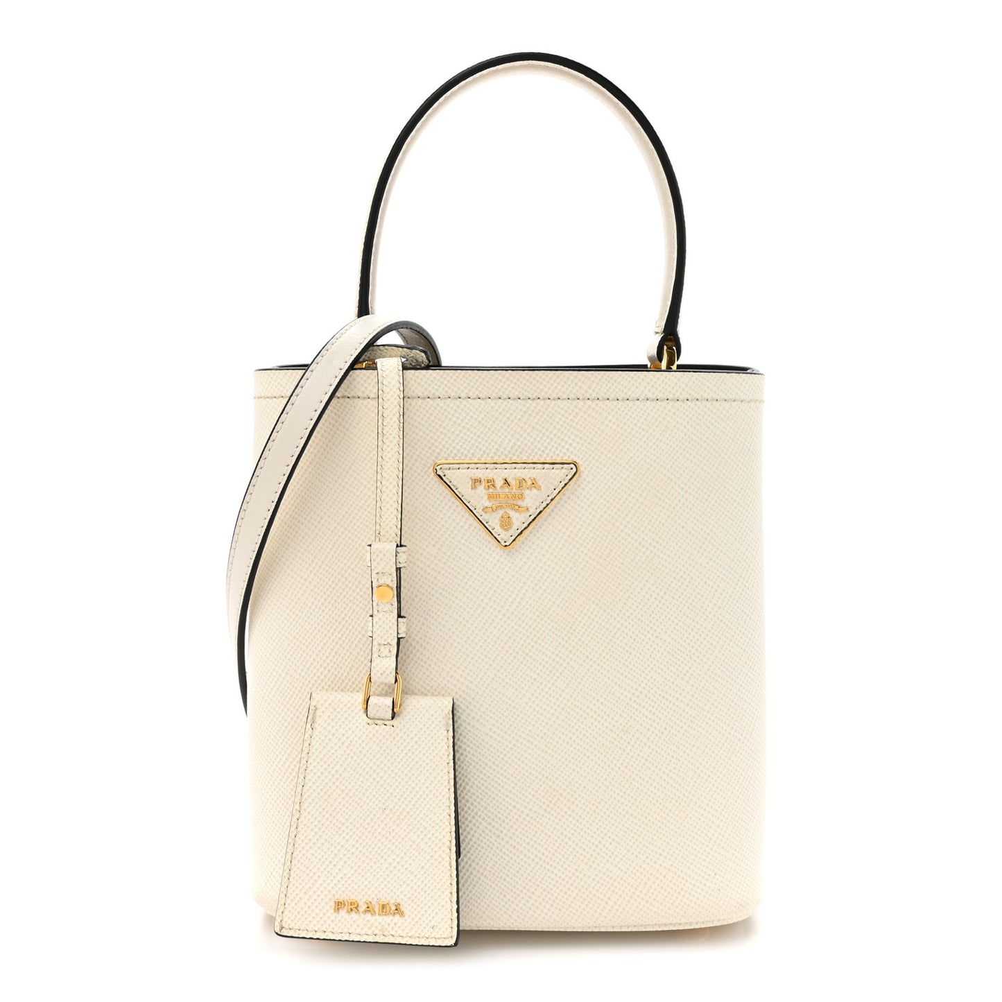 Saffiano Cuir Calfskin Small Panier Bucket Bag White Black