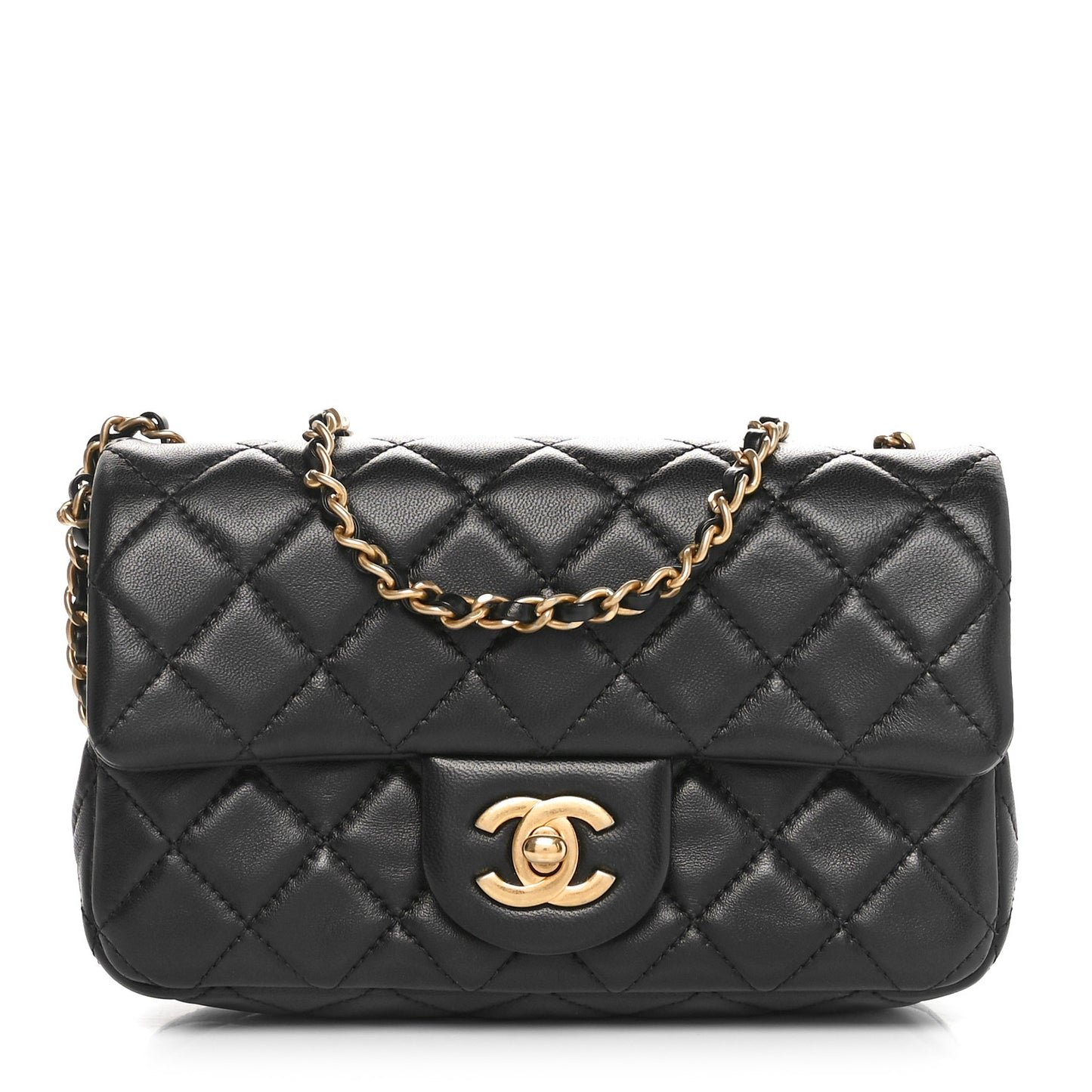 Lambskin Quilted Mini Rectangular Pearl Crush Flap Black