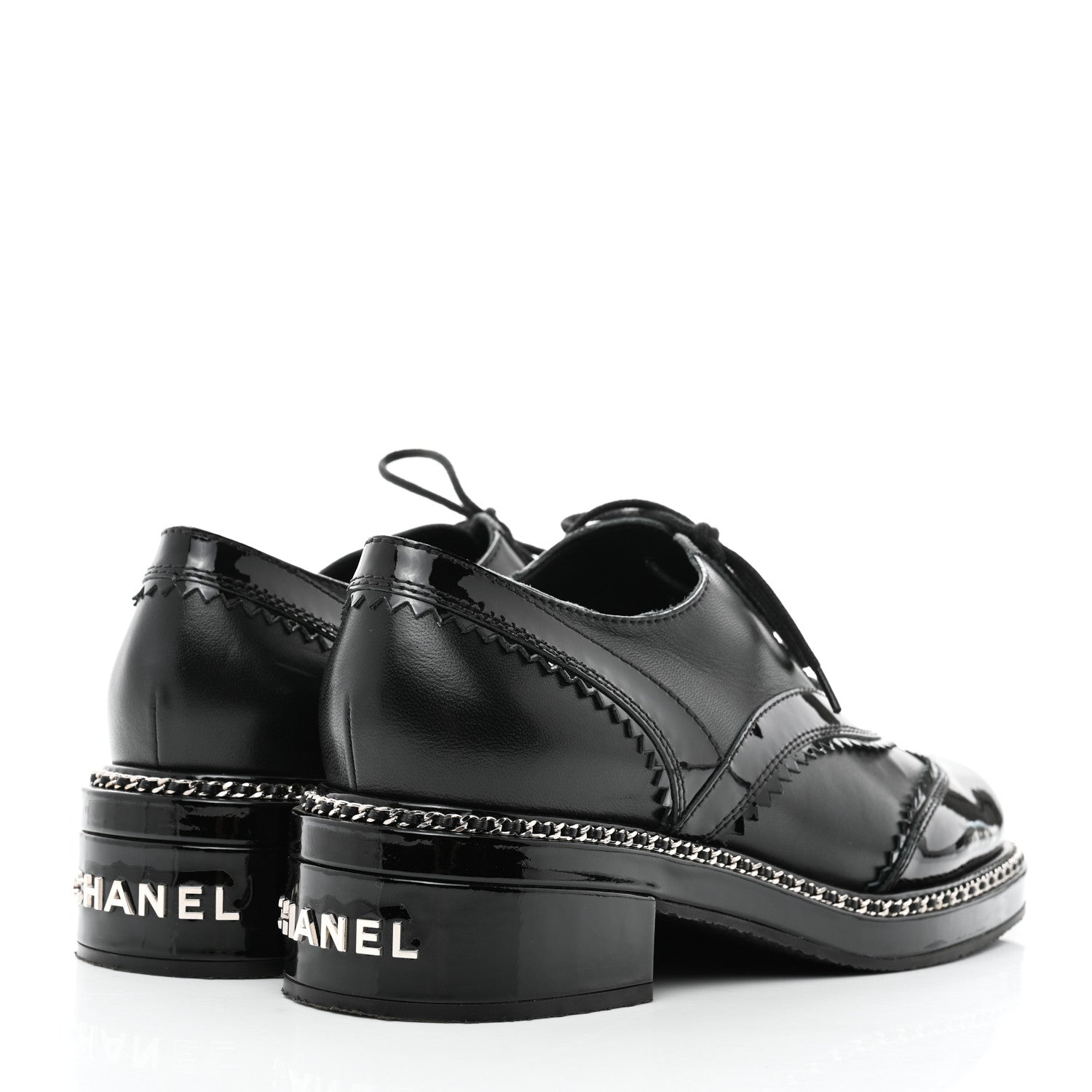 Chanel Lambskin Patent Calfskin CC Brogue Lace Up Oxfords 39.5 Black 4 of 8
