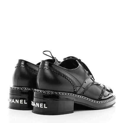 Chanel Lambskin Patent Calfskin CC Brogue Lace Up Oxfords 39.5 Black 4 of 8