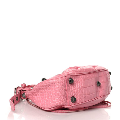 Balenciaga Extra Supple Calfskin Crocodile Embossed Small Le Cagole Shoulder Bag Sweet Pink 4 of 10