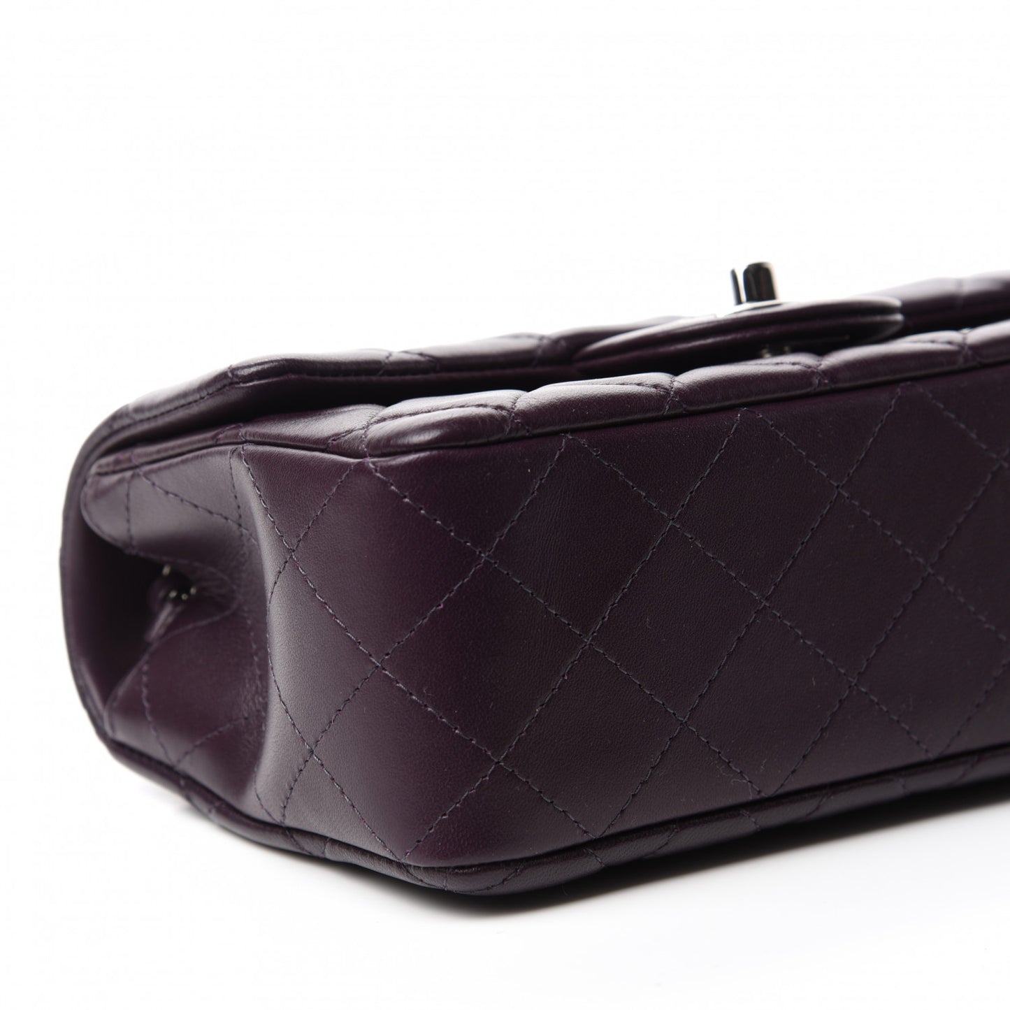 Lambskin Quilted Mini Rectangular Flap Dark Purple