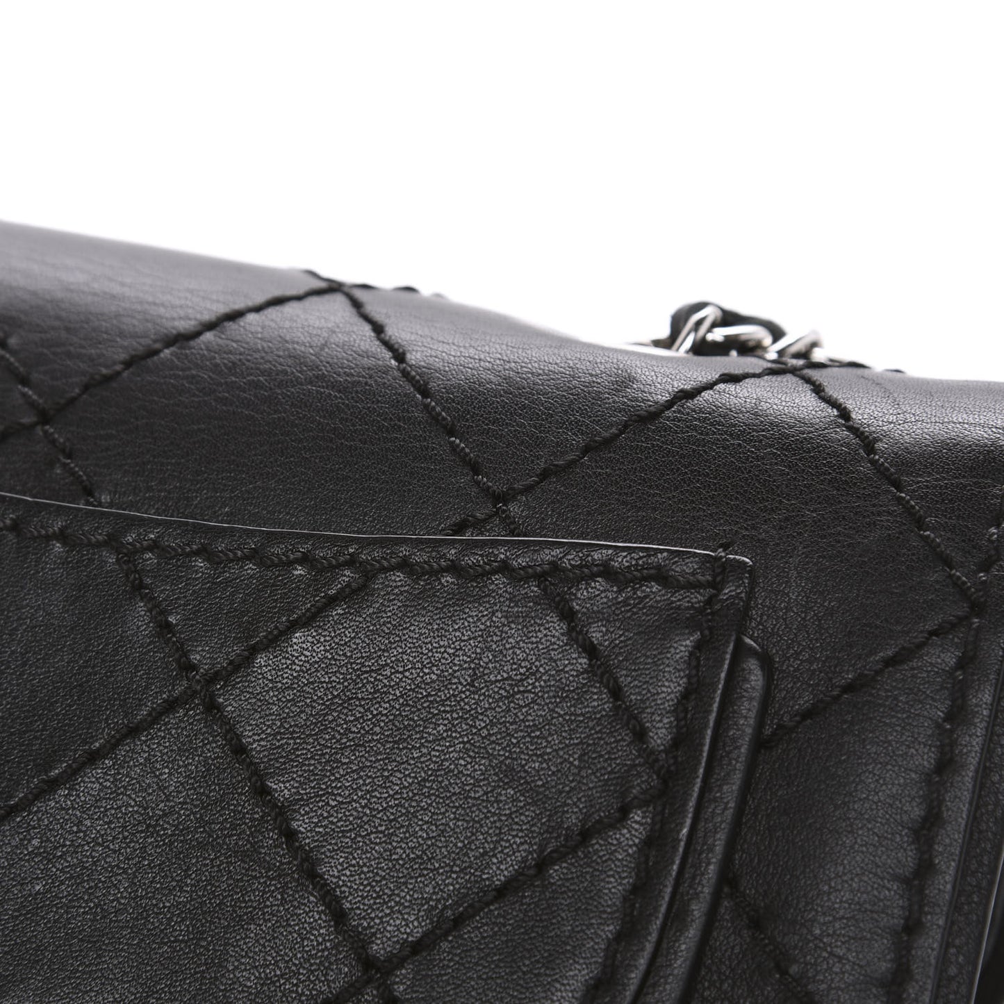 Calfskin Stitched Clutch Flap Black