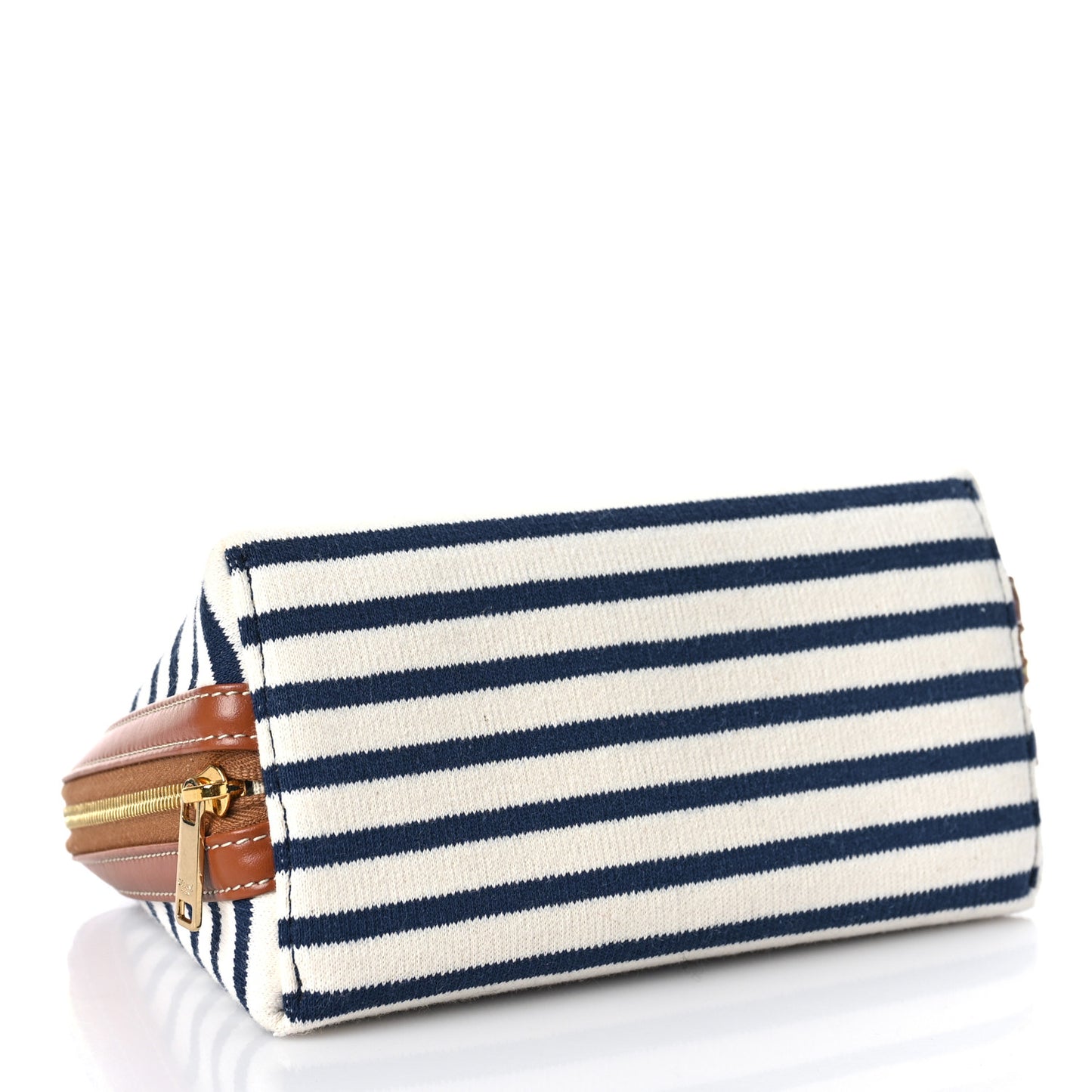 Canvas Calfskin Striped Triomphe Mini Clutch on Chain Navy