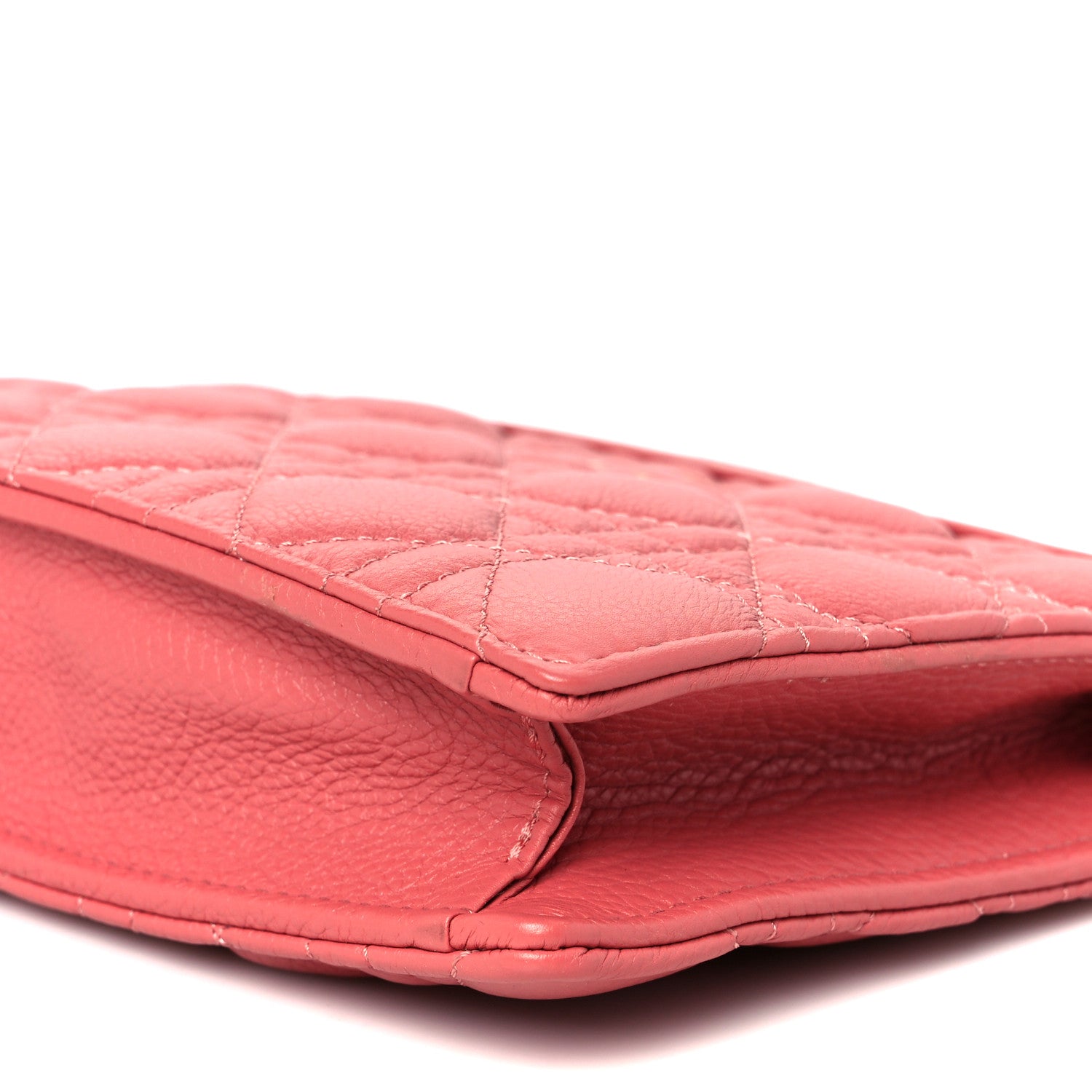 Christian Dior Calfskin Cannage Caro Zipped Pouch With Chain Coral Powder 10 of 10