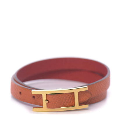 Hermes Epsom Behapi Double Tour Bracelet S Rouge Casaque Orange 1 of 5