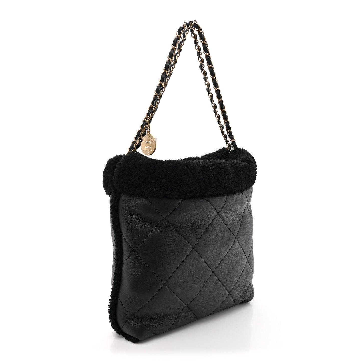 Aged Lambskin Shearling Quilted Small Chanel 22 Black