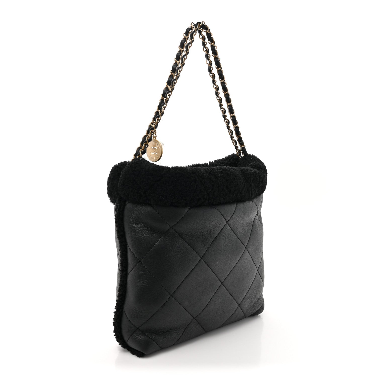 Chanel Aged Lambskin Shearling Quilted Small Chanel 22 Black 4 of 12