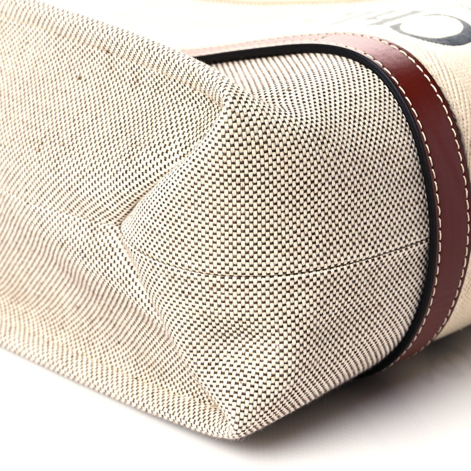 Chloe Cotton Calfskin Large Woody Ribbon Tote White Brown 10 of 11