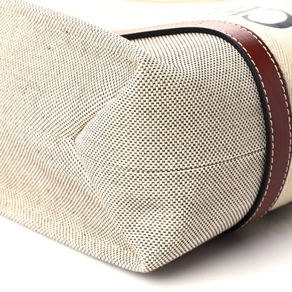 Chloe Cotton Calfskin Large Woody Ribbon Tote White Brown 10 of 11