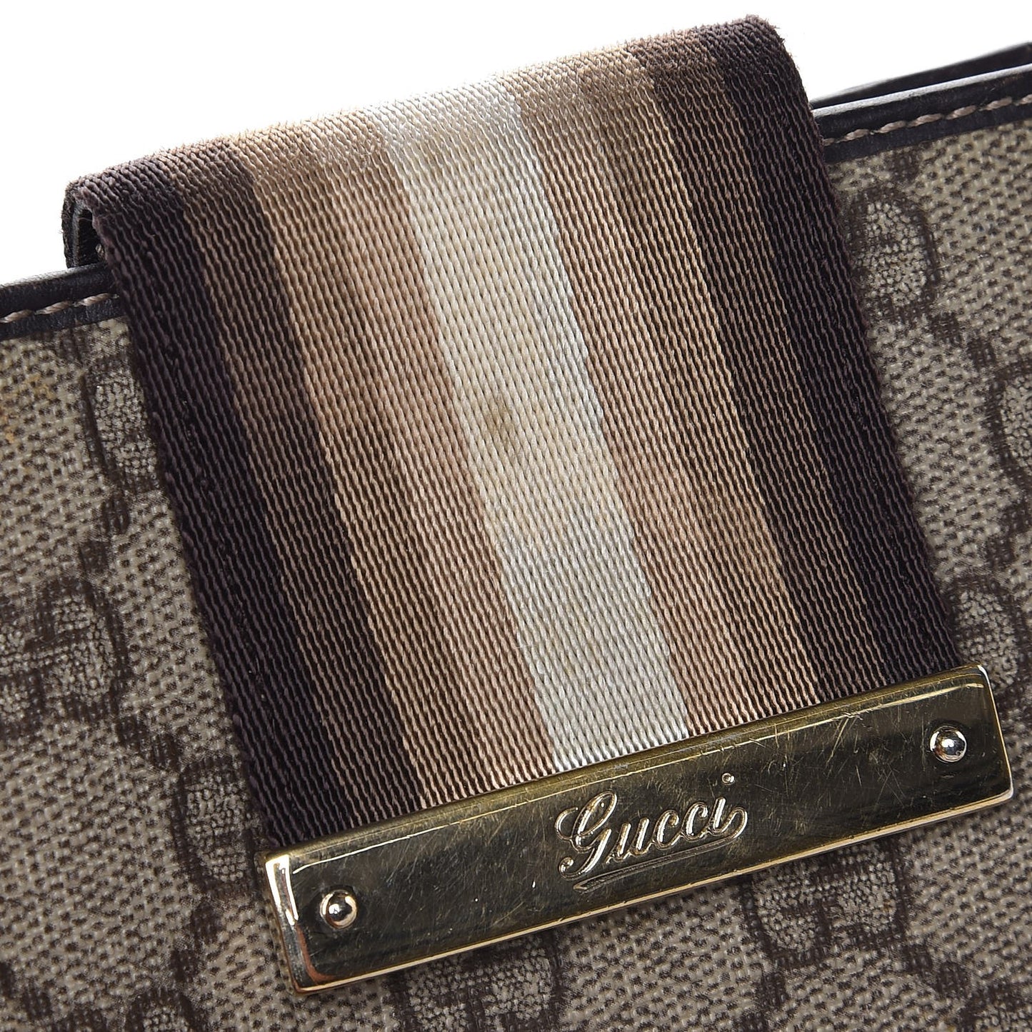 GG Monogram Ladies Web French Flap Wallet Brown