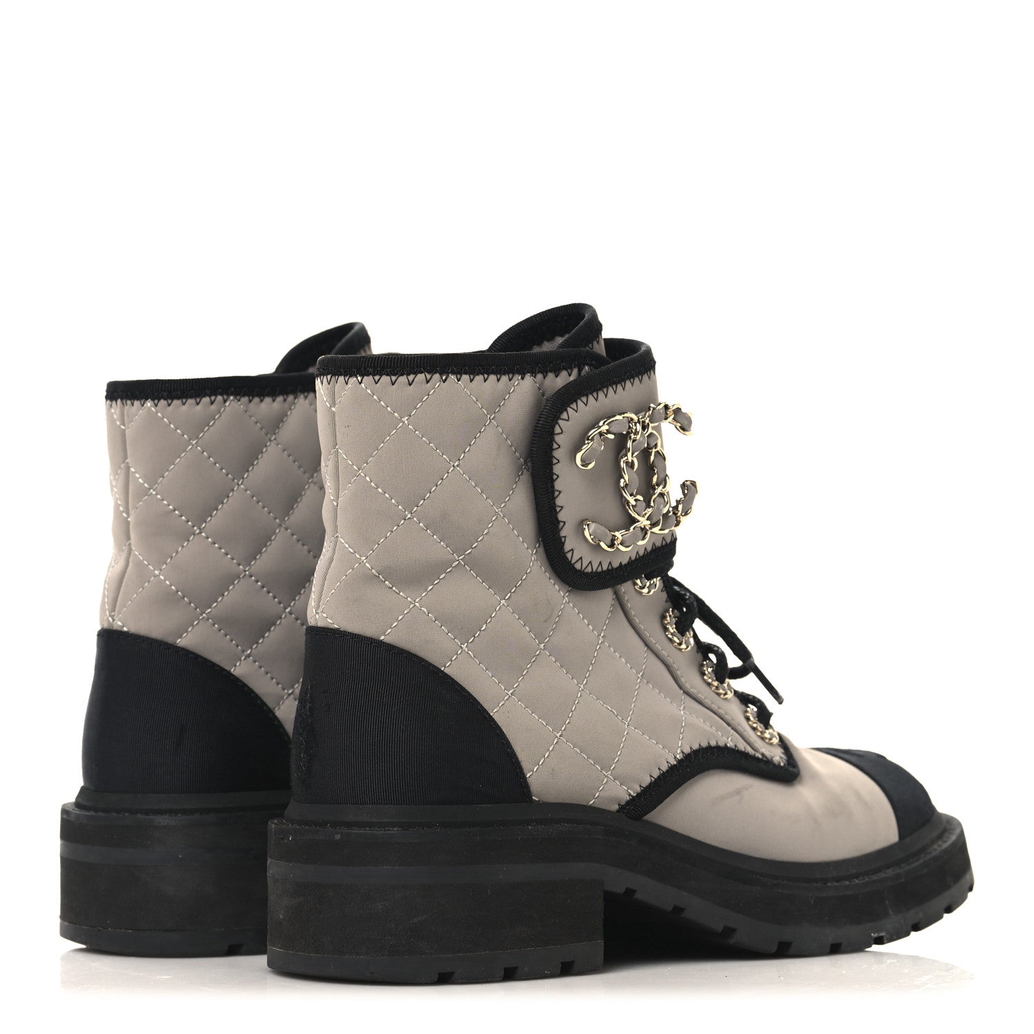 Chanel Fabric Grosgrain Lambskin Quilted Lace Up Combat Boot 36 Gray 5 of 11