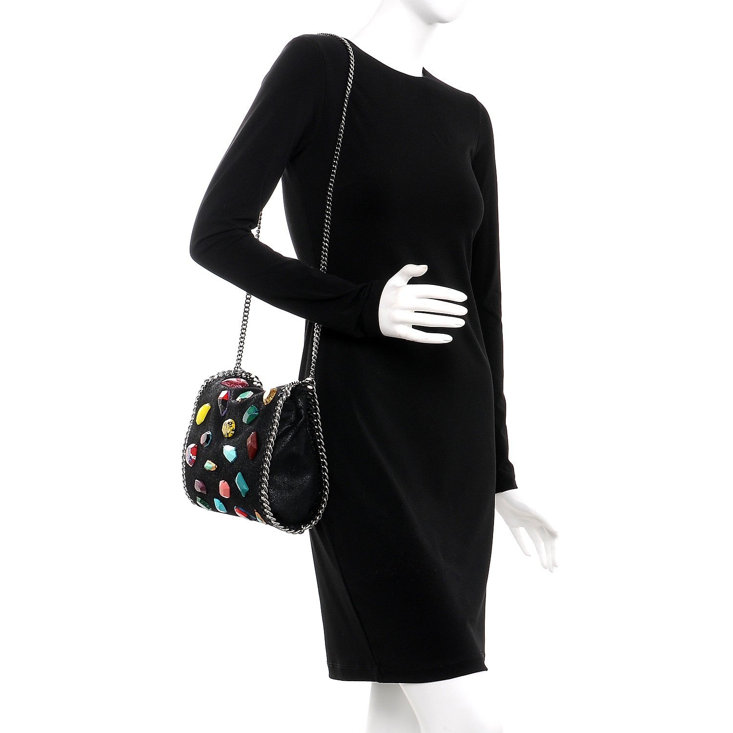 Stella McCartney Shaggy Deer Mini Falabella Stone Embellished Crossbody Tote Black 2 of 7