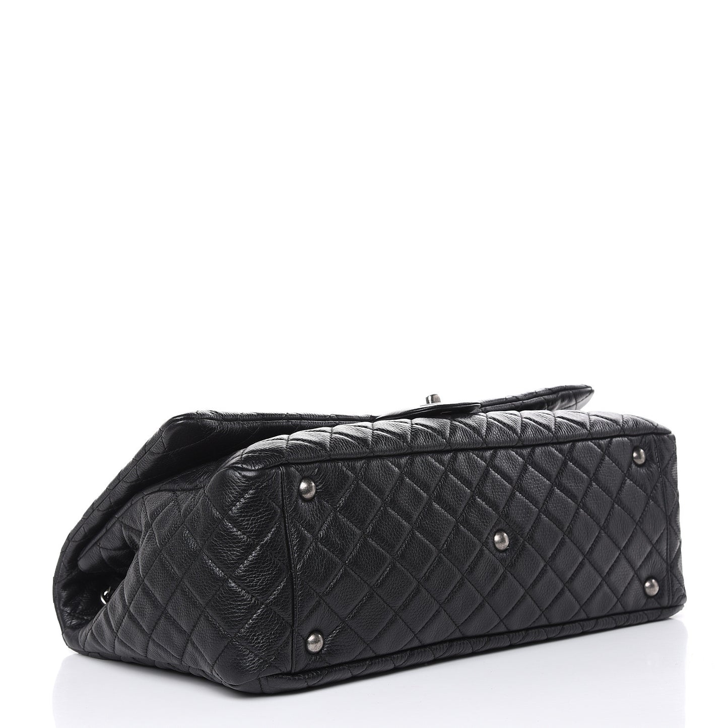 Calfskin Quilted XXL Travel Flap Bag Black
