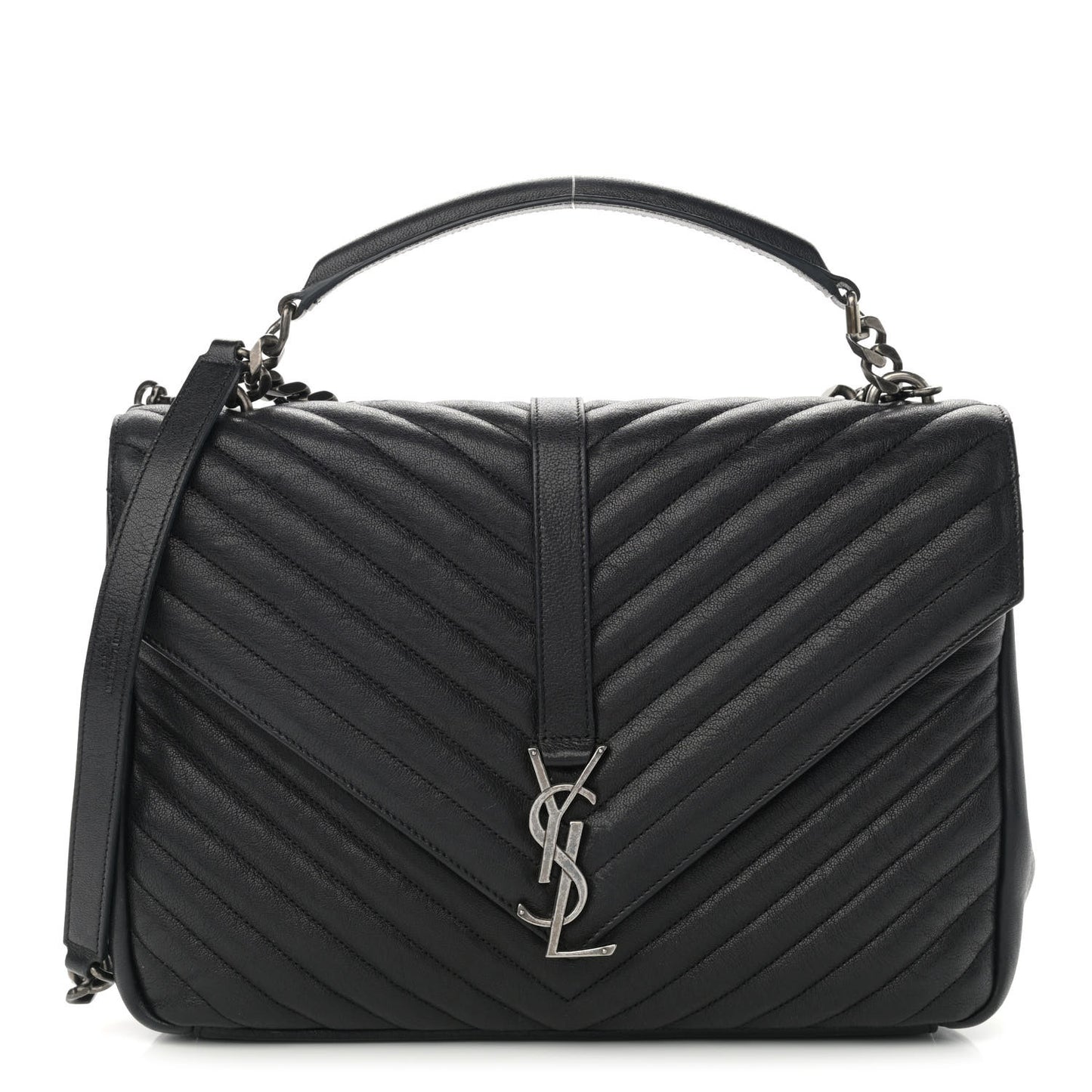 Sheepskin Matelasse Chevron Monogram Large College Satchel Black