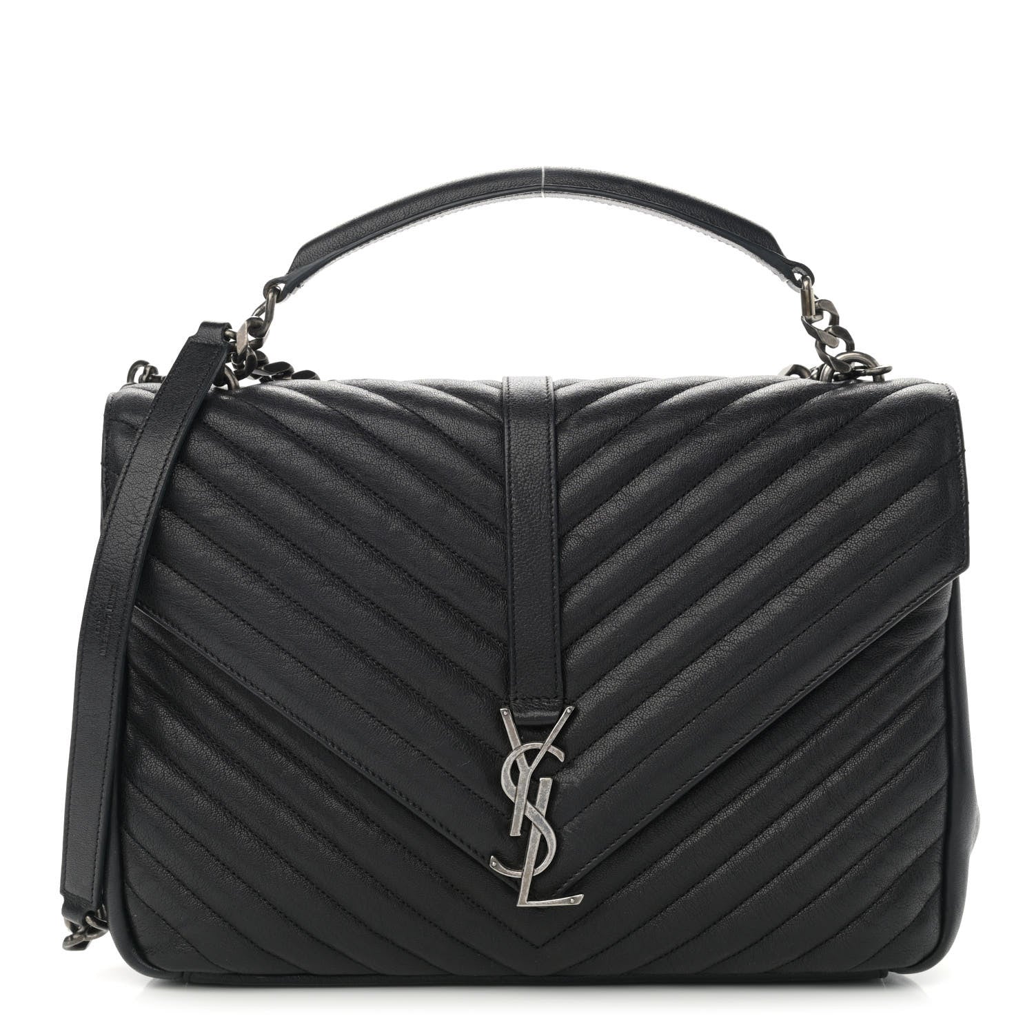 Saint Laurent Sheepskin Matelasse Chevron Monogram Large College Satchel Black 1 of 12