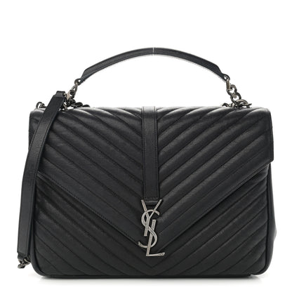 Saint Laurent Sheepskin Matelasse Chevron Monogram Large College Satchel Black 1 of 12