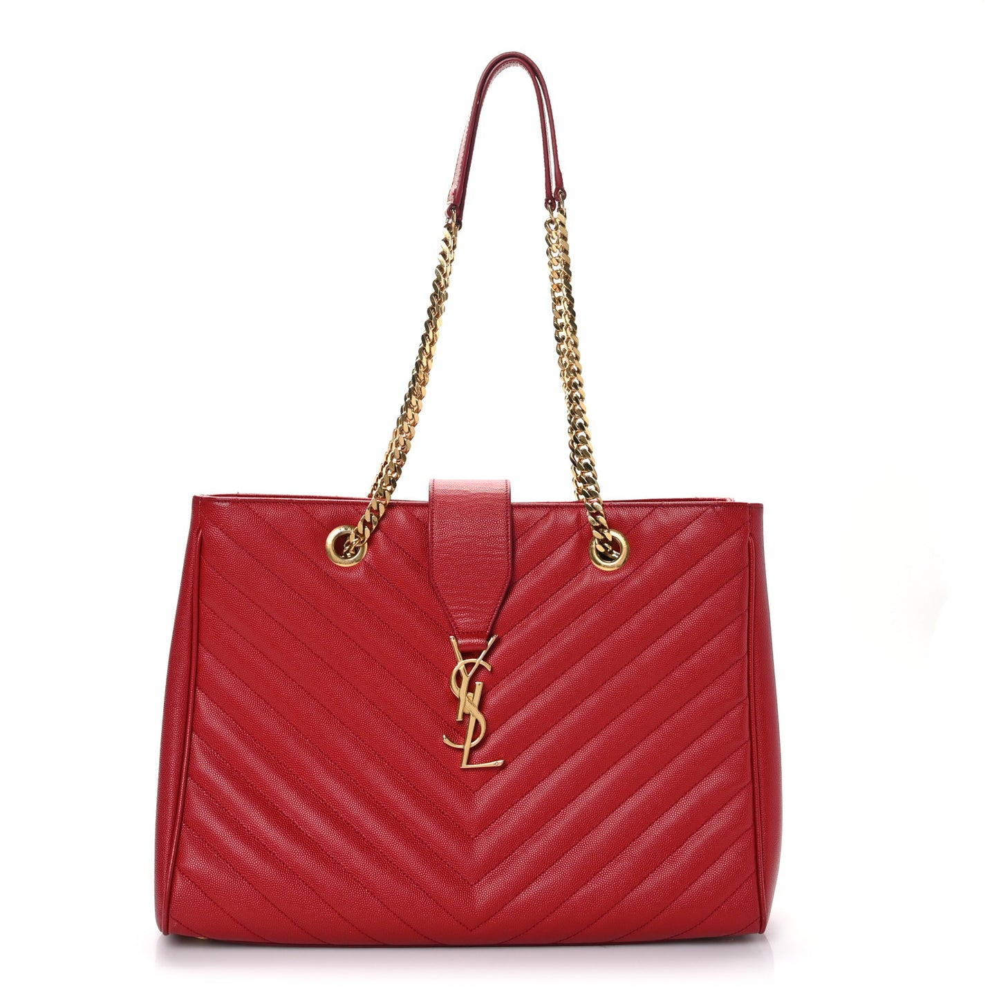 Grain De Poudre Matelasse Chevron Monogram Shopping Bag Red