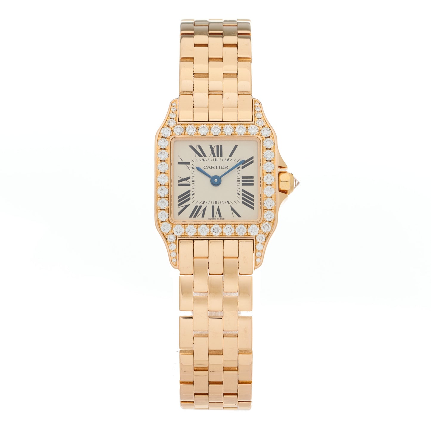 18K Pink Gold Diamond Bezel 20mm Santos Demoiselle Quartz Watch