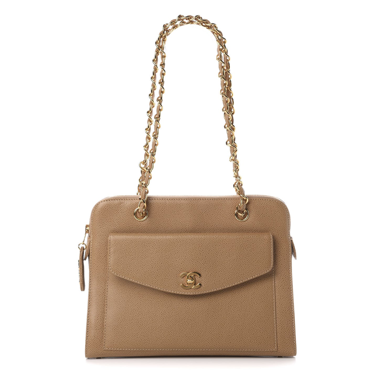Caviar Flap Shoulder Bag Beige