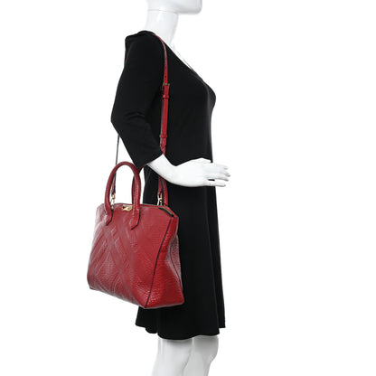 Burberry Heritage Grain Check Embossed Medium Dewsbury Tote Military Red 2 of 9