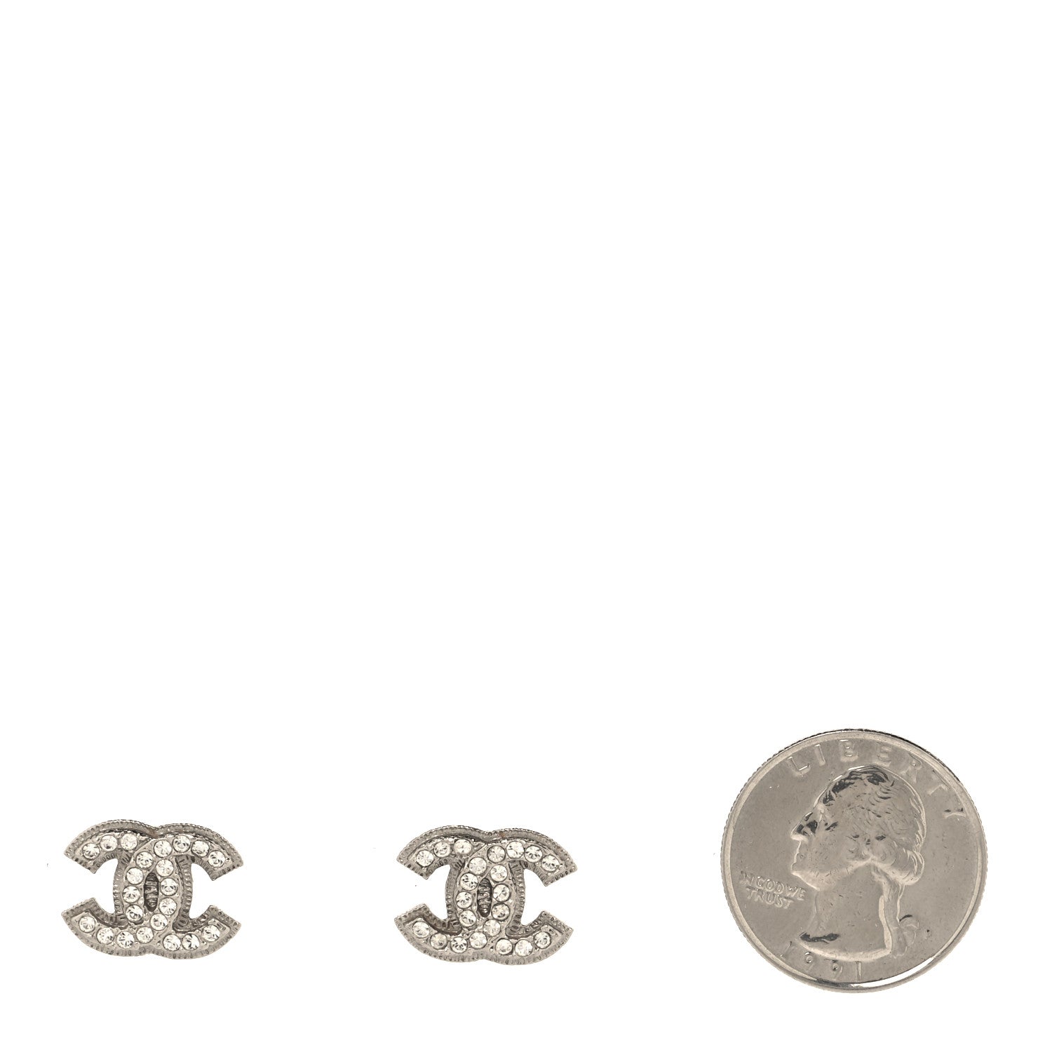 Chanel Crystal Timeless CC Earrings Silver 5 of 8