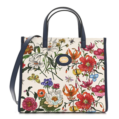 Gucci Canvas Medium Flora Tote White Multicolor Blue Agata 1 of 12
