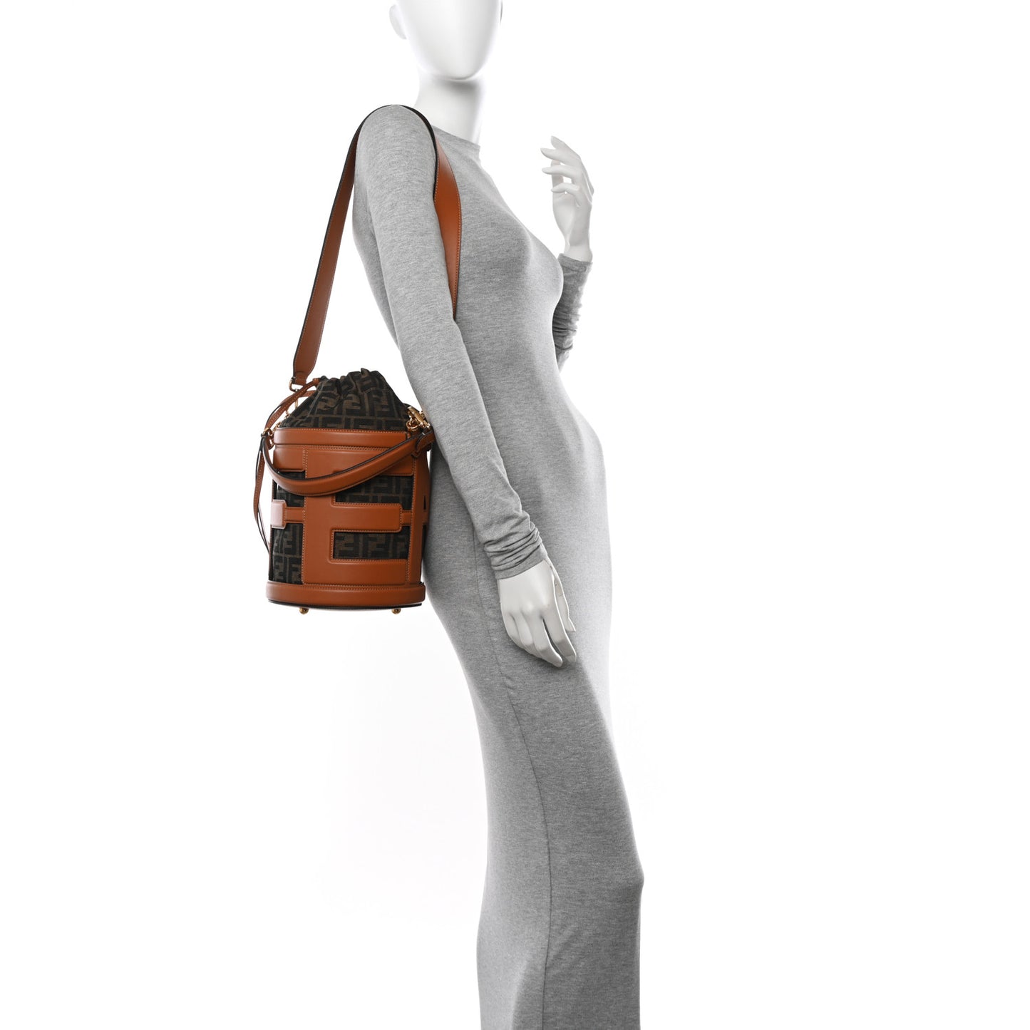 Nylon Vitello King Logo Step Out Bucket Bag Brandy